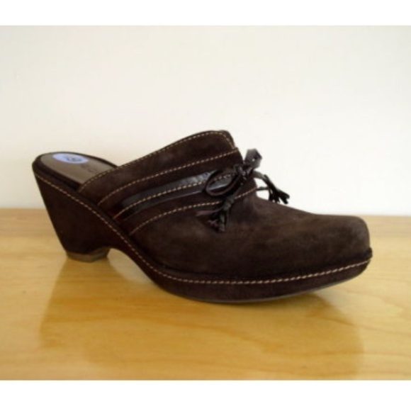 ECCO Brown Suede Wedge Heel Clog Women's Sz 6 6.5 Slip On Comfort Shoe - Picture 1 of 8